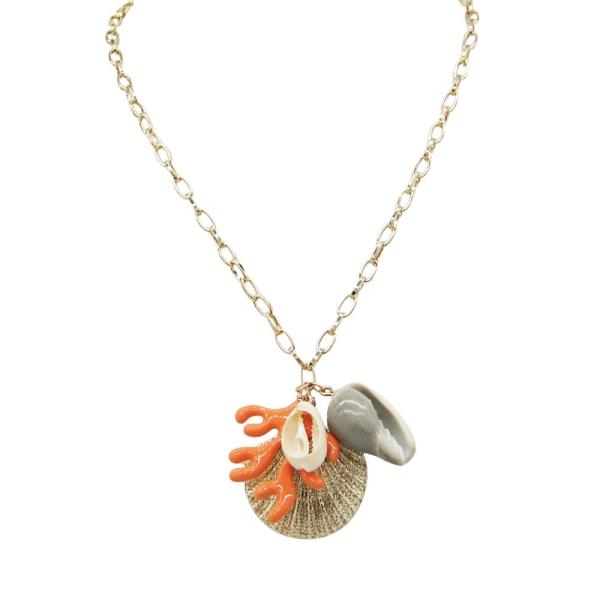 SEA LIFE MIXED SHELL CORAL PENDANT NECKLACE