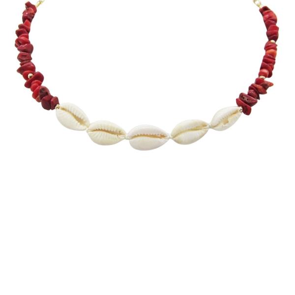 SHELL COWRIE STONE BEAD LAYERED NECKLACE