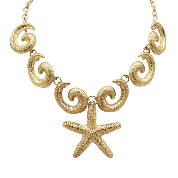 METAL STARFISH TEXTURED WAVE CHAIN NECKLACE