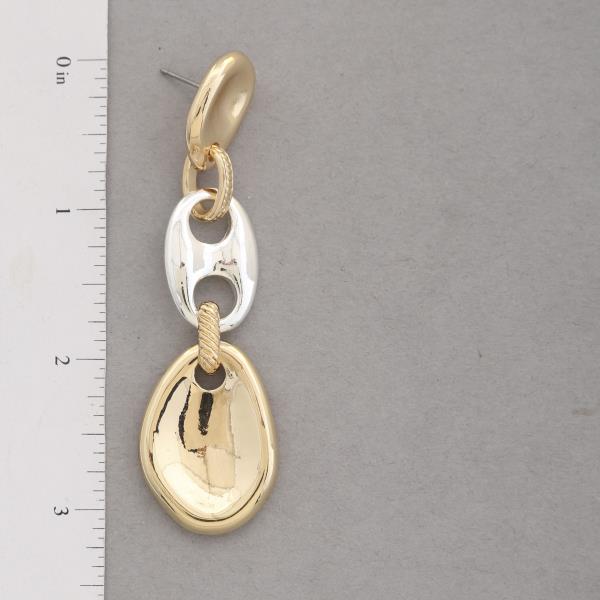 TWO TONE LINK METAL DANGLE EARRING