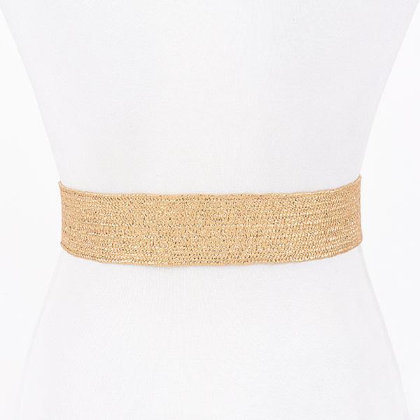 FAUX STRAW METAL STONE BUCKLE STRETCH BELT