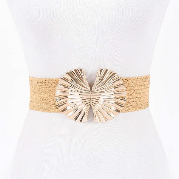 FAUX STRAW METAL FLOWER STRETCH BELT