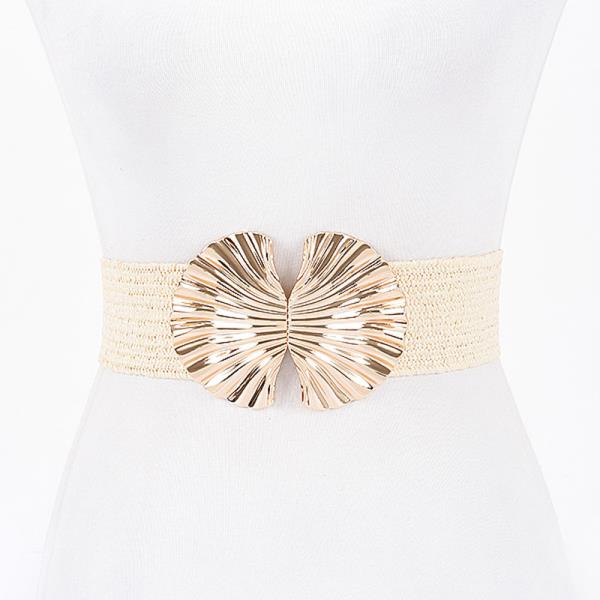 FAUX STRAW METAL FLOWER STRETCH BELT
