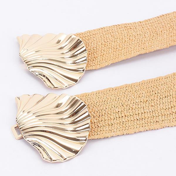 FAUX STRAW METAL FLOWER STRETCH PLUS SIZE BELT