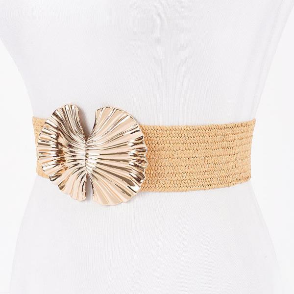FAUX STRAW METAL FLOWER STRETCH PLUS SIZE BELT