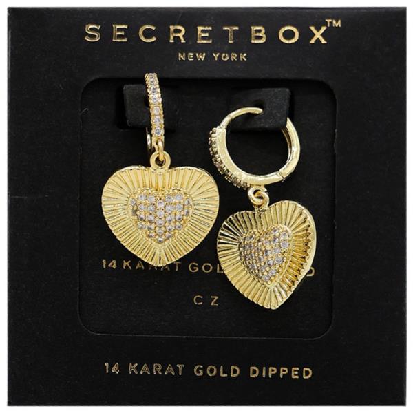 SECRET BOX 14K GOLD DIPPED CZ HEART HUGGIE EARRING