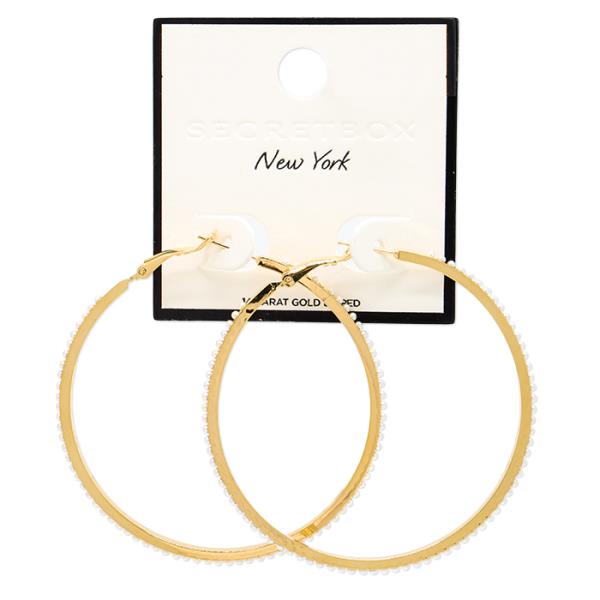 SECRET BOX 14K GOLD DIPPED PEARL EDGE HOOP EARRING