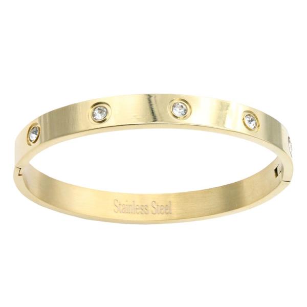 18K GOLD DIPPED STAINLESS STEEL RHINESTONE BANGLE BRACELET