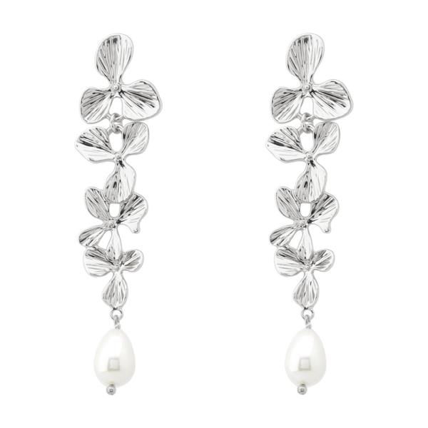 METAL PEARL FLOWER DROPLET EARRINGS