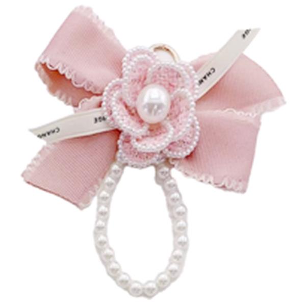 RIBBON PEARL FLOWER BAG CHARM KEYCHAIN