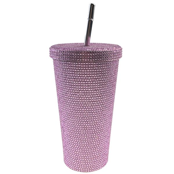 RHINESTONE TEXTURE CUP TUMBLER WITH STRAW