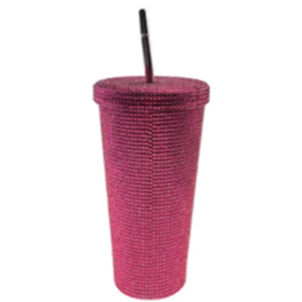 RHINESTONE TEXTURE CUP TUMBLER WITH STRAW
