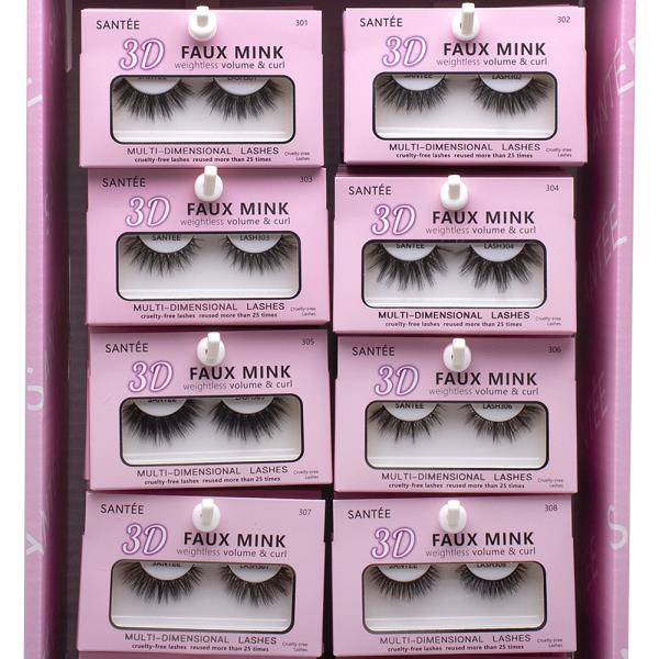 SANTEE 3D FAUX MINK WEIGHTLESS VOLUME AND CURL LASHES W DISPLAY SET