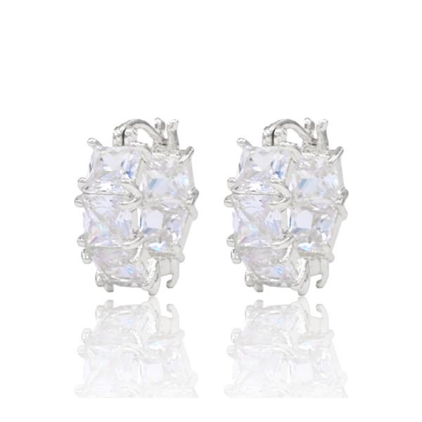 SQUARE CZ HUGGIE/HOOP STUDS EARRING
