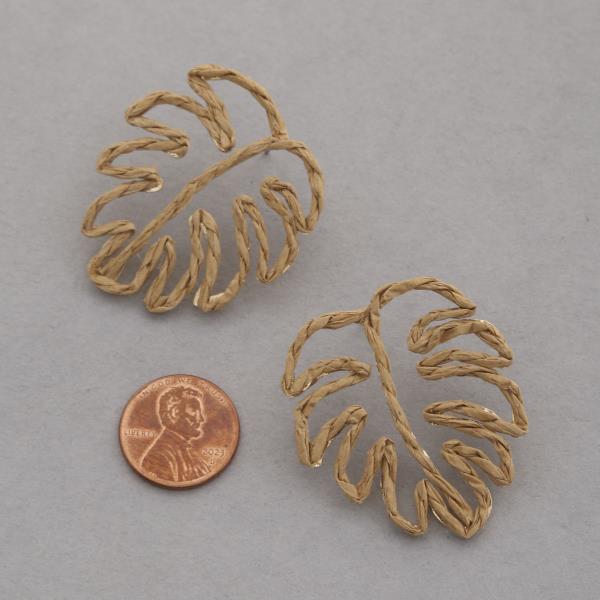 RAFFIA WRAPPED TROPICAL LEAF EARRING