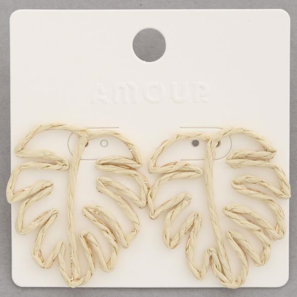 RAFFIA WRAPPED TROPICAL LEAF EARRING