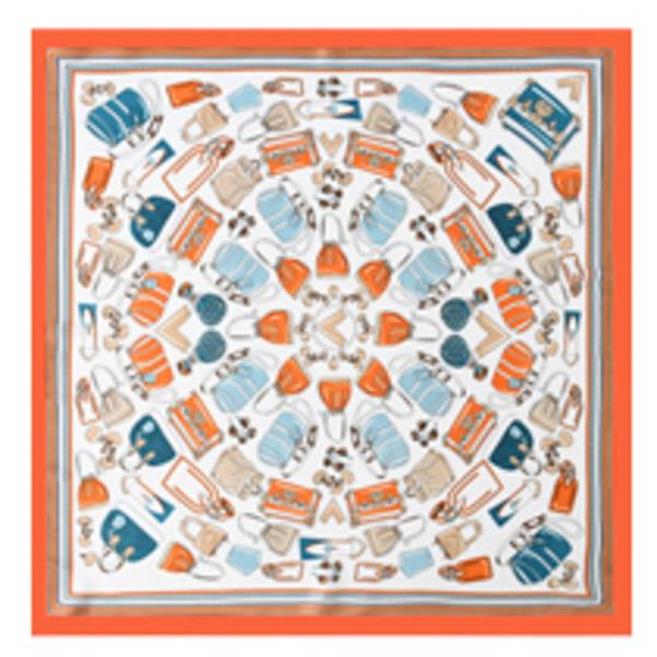 SQUARE SCARF WITH COSMETIC & ACCESSORY ILLUSTRATION PRINT PRINT DETAIL AND SATIN FINISH