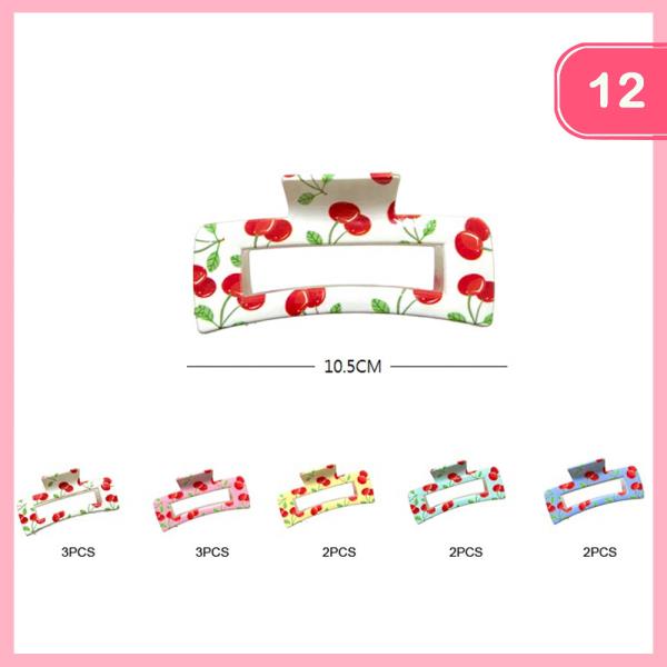 CHERRY PRINT RECTANGLE CLAW CLIP – 10.5CM (12 UNITS)