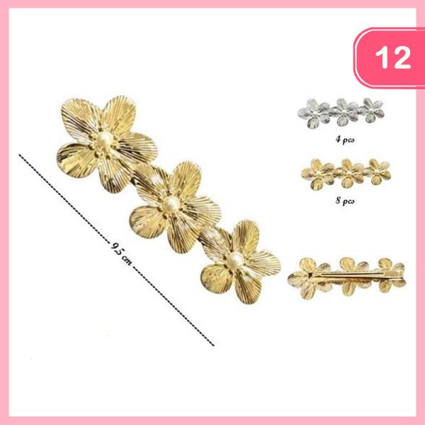 METAL FLOWER PEARL BARRETTE CLIP (12 UNITS)