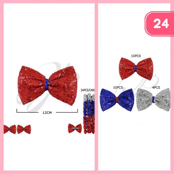 AMERICAN FLAG COLOR RIBBON HAIR BOW PIN (24 UNITS)