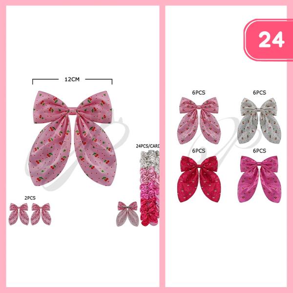 CHERRY RIBBON HAIR BOW PIN (24 UNITS)