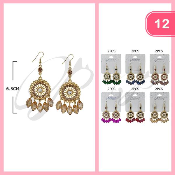 COLOR BEAD DREAM CATCHER DANGLE EARRING (12 UNITS)