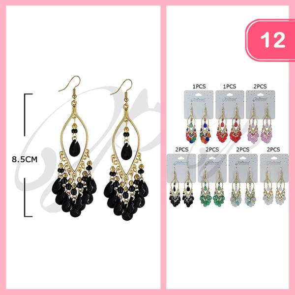 COLOR BEAD DANGLE EARRING (12 UNITS)
