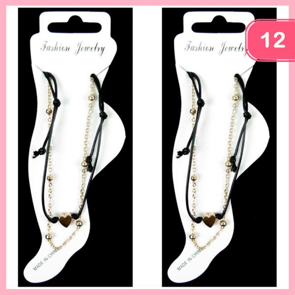 HEART CORD METAL CHAIN ANKLET (12 UNITS)