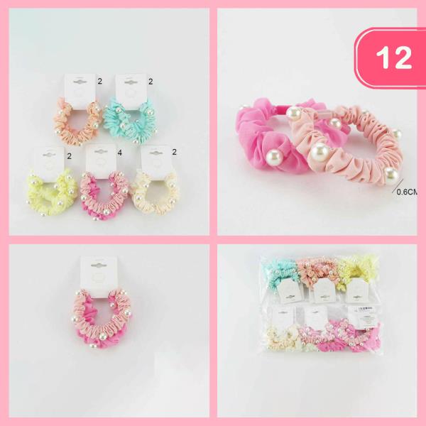 PEARL BEADED SCRUNCHIES SET (12 UNITS)