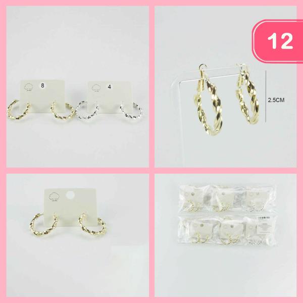 TWISTED METAL ROUND HOOP POST EARRINGS (12 UNITS)