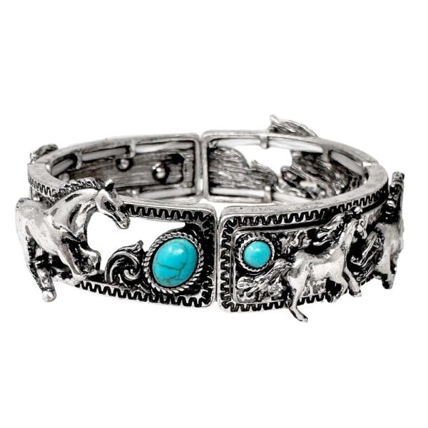 WESTERN HORSE PATTERN SEMI STONE BRACELET