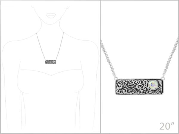 RECTANGLE FILIGREE PATTERN GLASS STONE NECKLACE