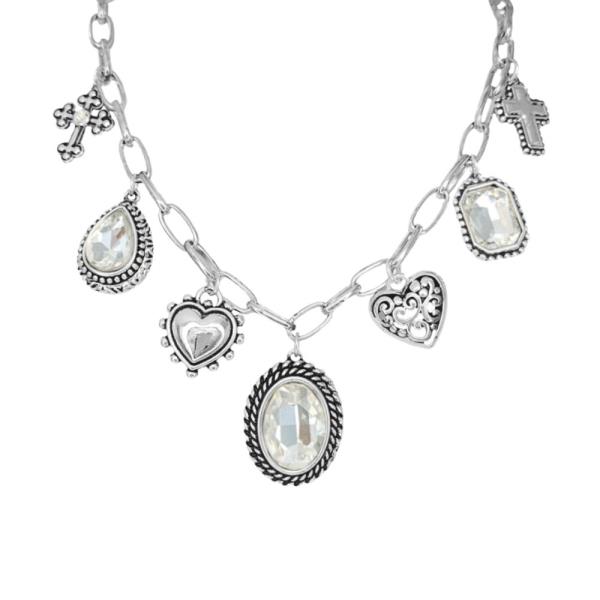 OVAL HEART FILIGREE STATION METAL NECKLACE