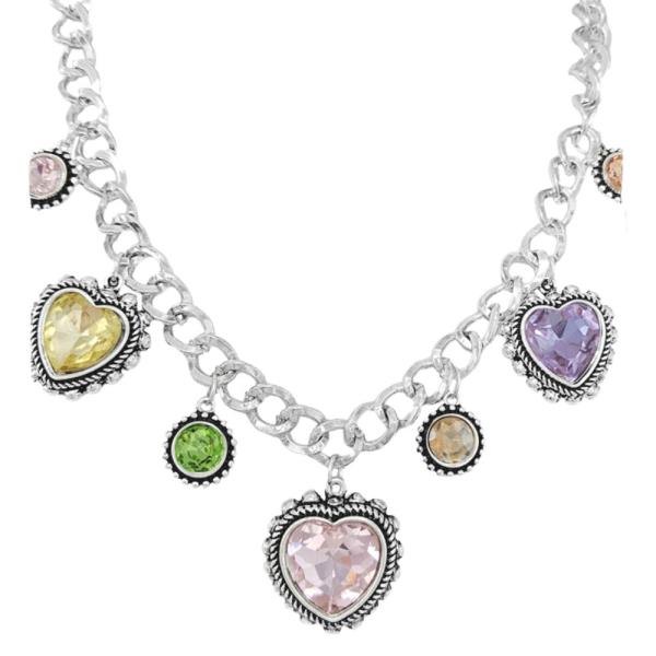 FILIGREE HEART STONE STATION NECKLACE
