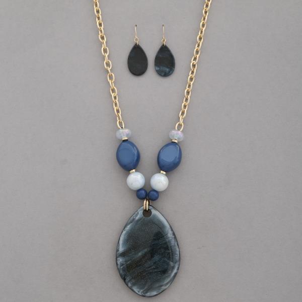 ACETATE TEARDROP PENDANT BEADED NECKLACE