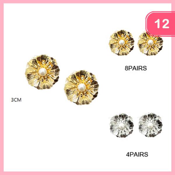 PEARL CENTER METAL FLOWER EARRING (12 UNITS)