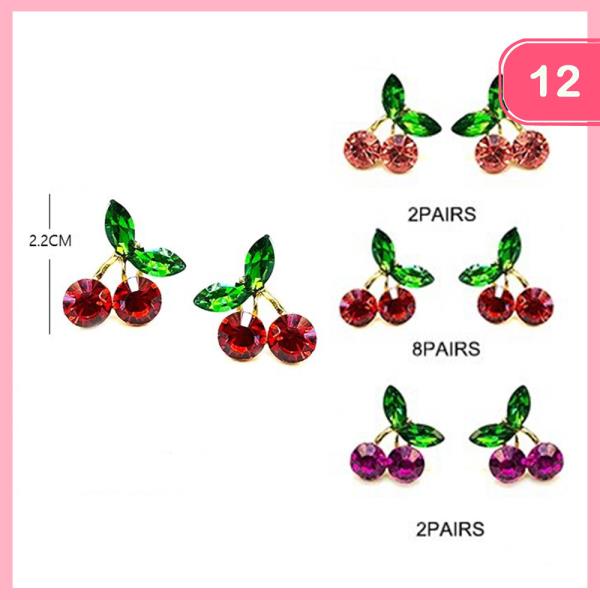GLASS CHERRY POST EARRING (12 UNITS)