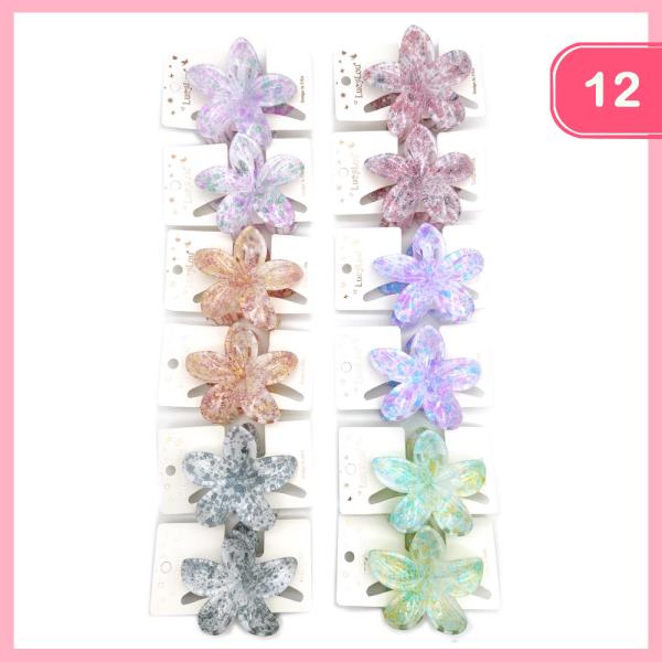 GLITTER MIX TROPICAL FLOWER HAIR CLAW CLIP (12 UNITS)
