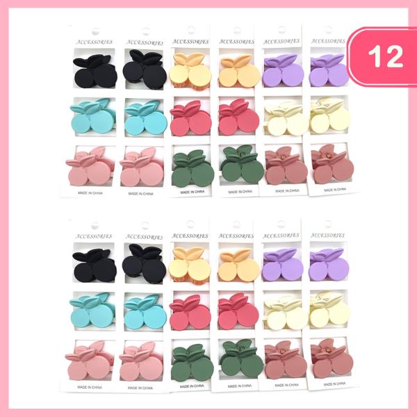 ASSORTED CHERRY HAIR CLAW CLIP 3 PC SET (12 UNITS)