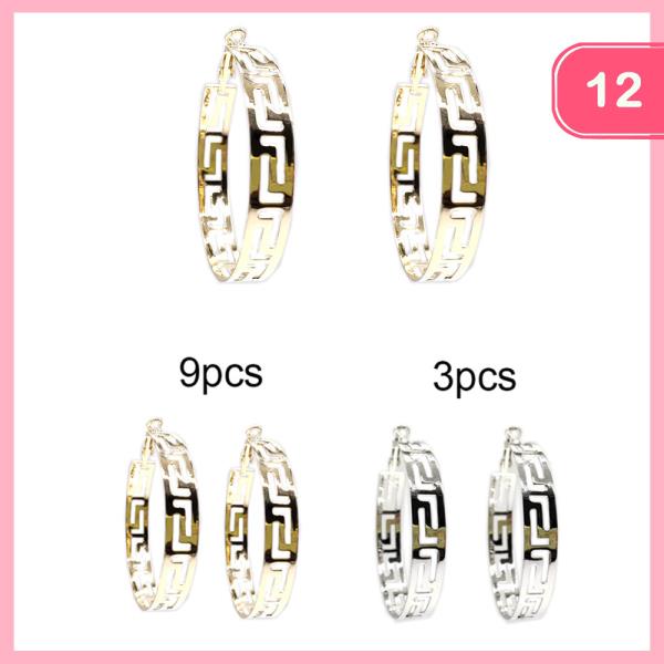 ASSORTED GEOMETRIC CUT OUT DESIGN HOOP EARRING (12 UNITS)