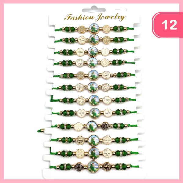 SAINT JUDE CHARM PULL TIE CORD ADJUSTABLE BRACELET (12 UNITS)
