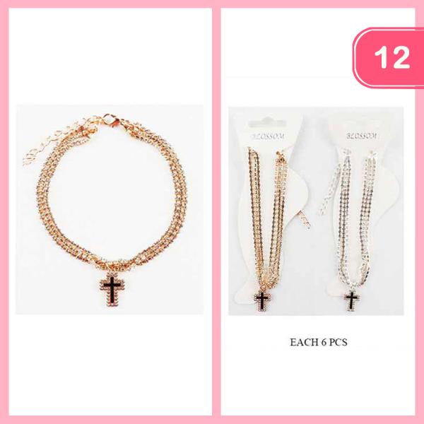 CROSS CHARM LAYERED ANKLET (12 UNITS)