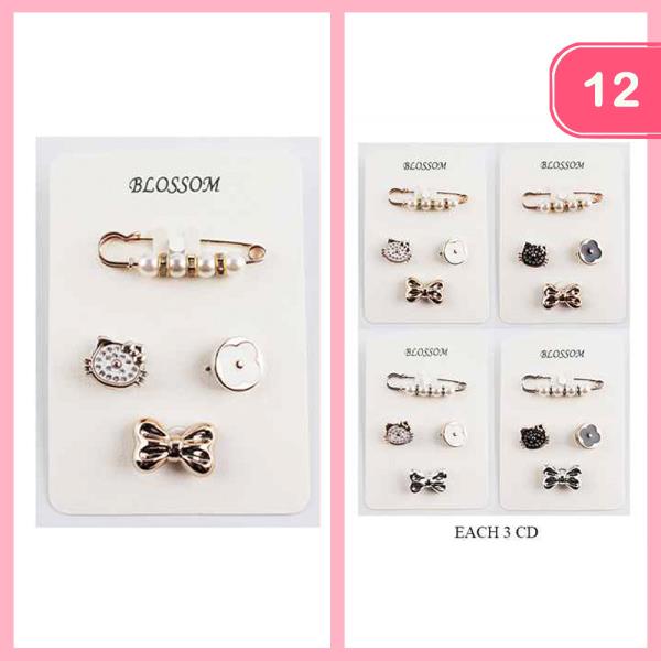 KITTY BOW FLOWER SOCK CHARM BROOCH PIN (12 UNITS)