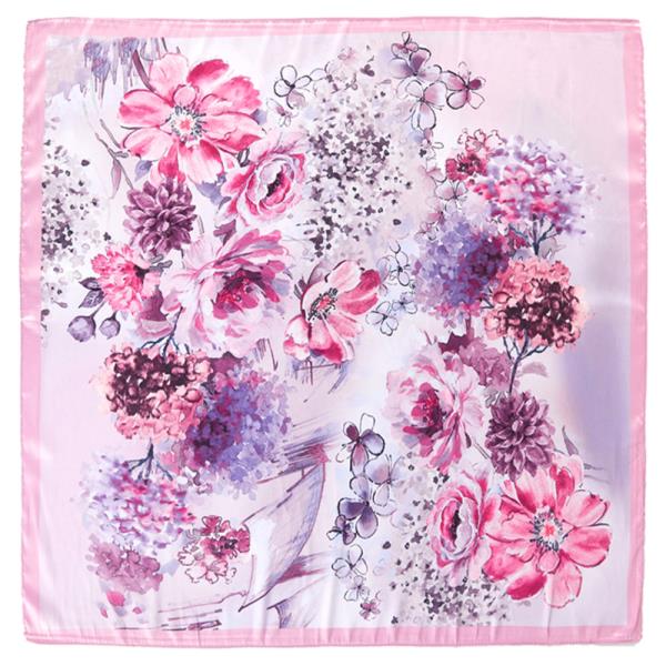FLOWER PATTERN SILKY SQUARE BANDANA NECK SCARF