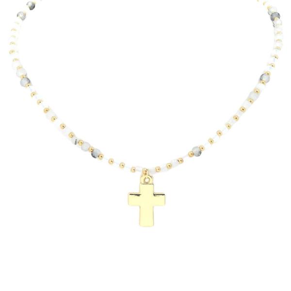 CROSS CHARM BEADED NECKLACE