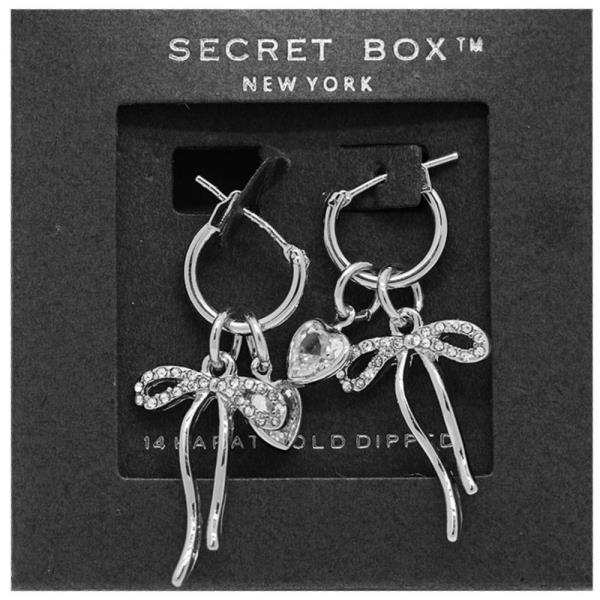 SECRET BOX RIBBON BOW HEART CHARM 14K GOLD DIPPED EARRING