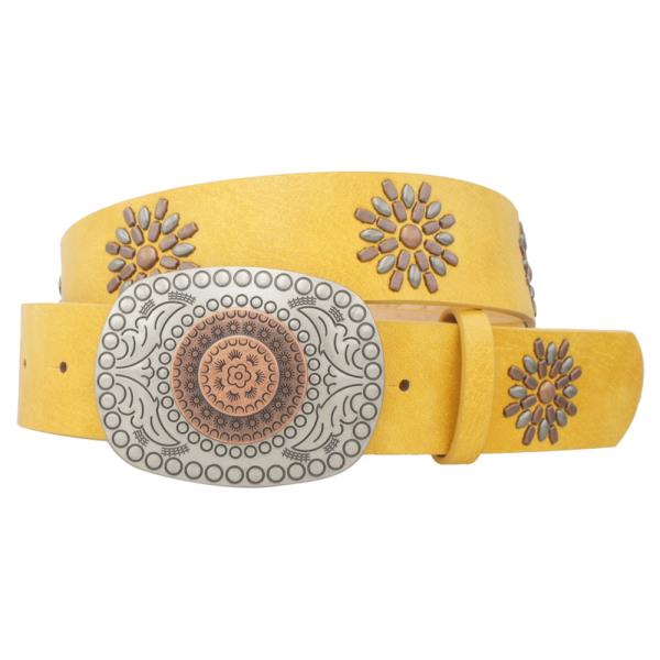 2 TONE BOHO BUCKLE & STUD STRAP BELT