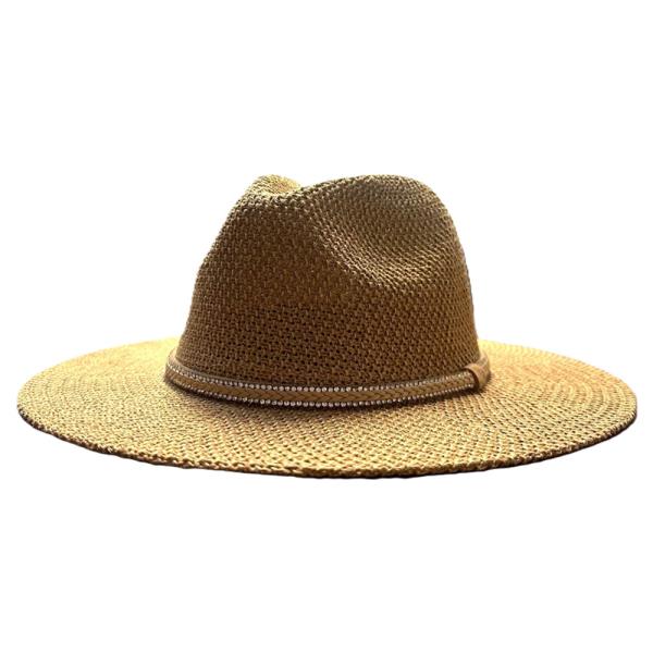 STRAW RHINESTONE BAND SUN HAT
