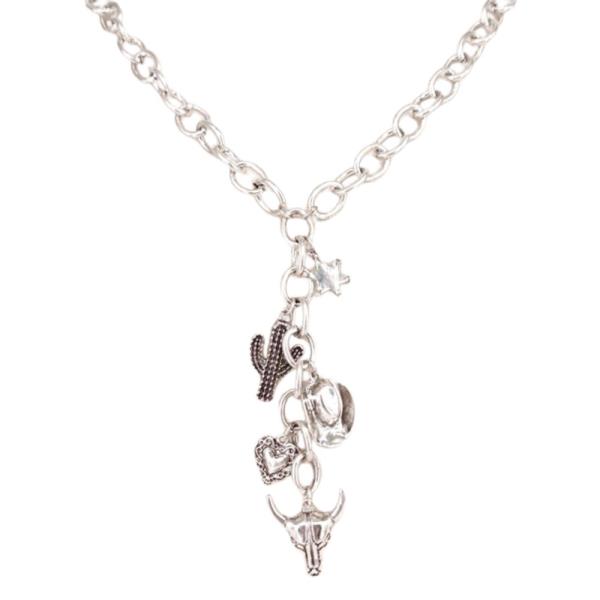 CATTLE SKULL WESTERN CHARM Y SHAPE METAL NECKLACE