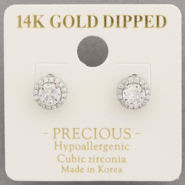 14K GOLD DIPPED ROUND CRYSTAL EARRING